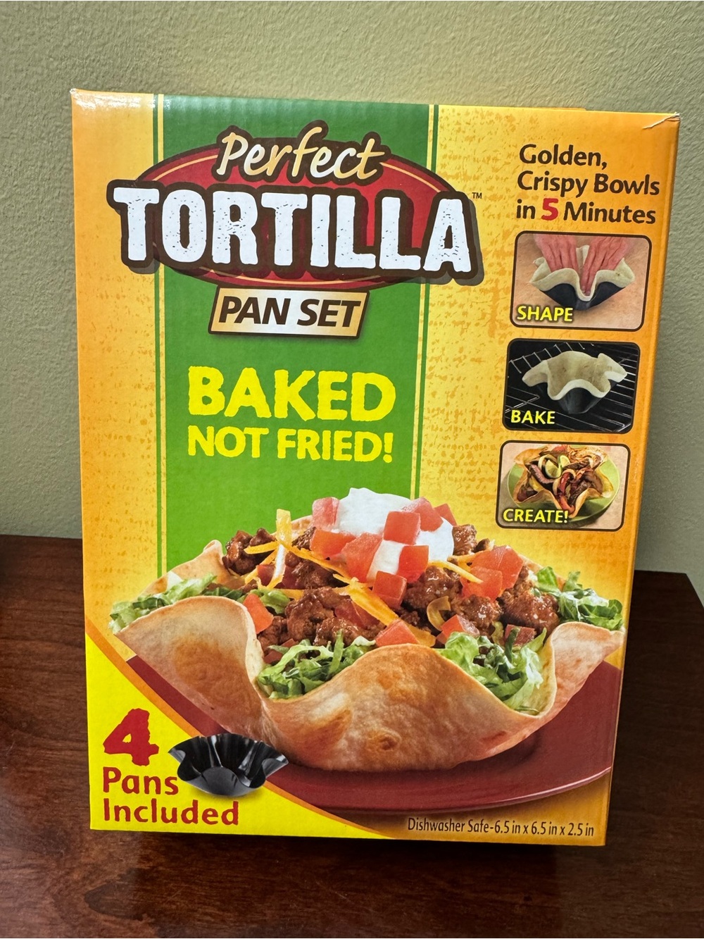 NEW Perfect Tortilla Pan Set 4 Pc Non-Stick Taco Bowl Maker